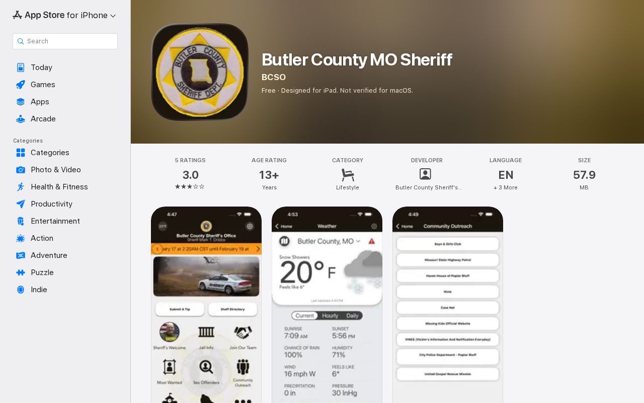 Official Butler County Sheriff app description without a 24-hour release feature