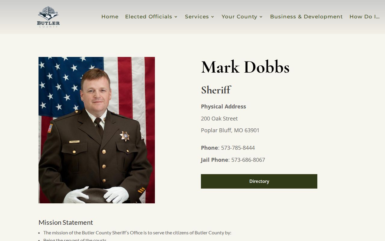 Butler County Justice Center release records contact on the official Sheriff page